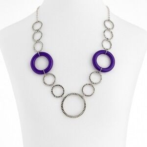 Silver & Purple Circle Link‎ Statement Necklace Women's Bold Fashion Jewelry